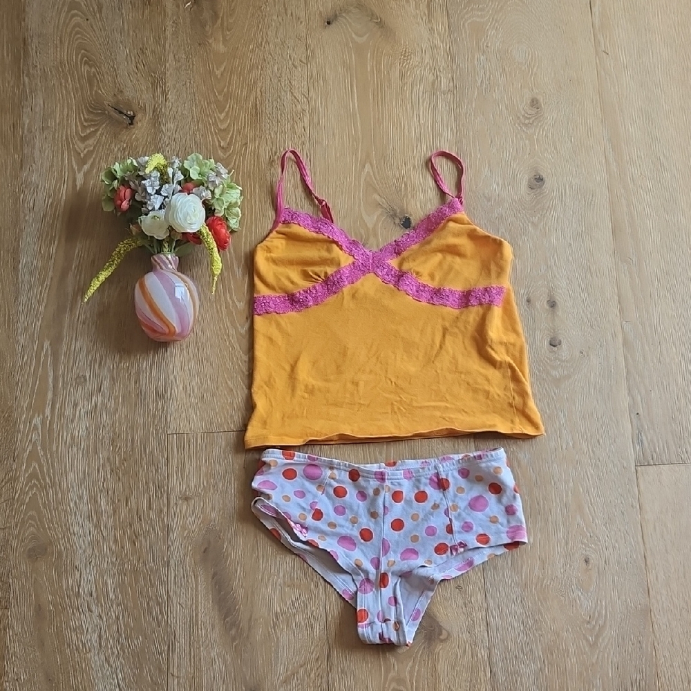 PINK Victoria's Secret Orange and Pink Y2K Sleepwear Set
